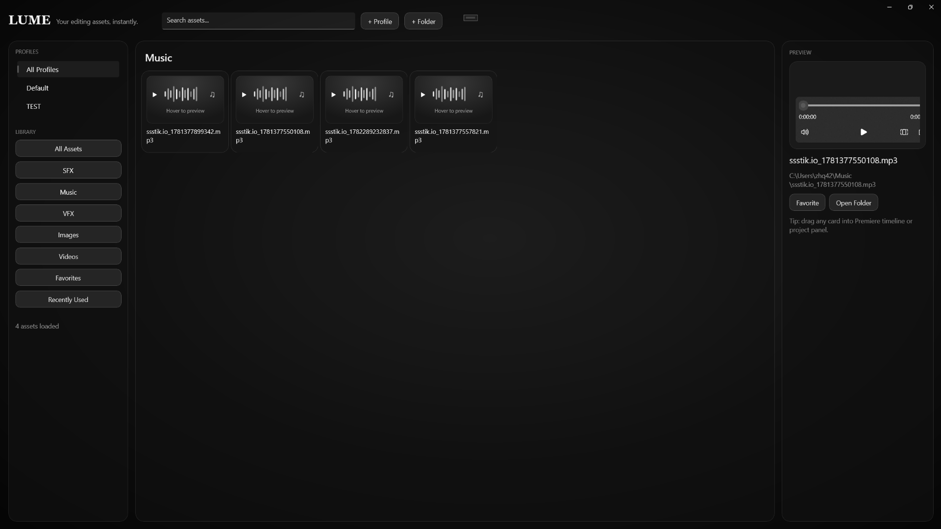LUME application interface